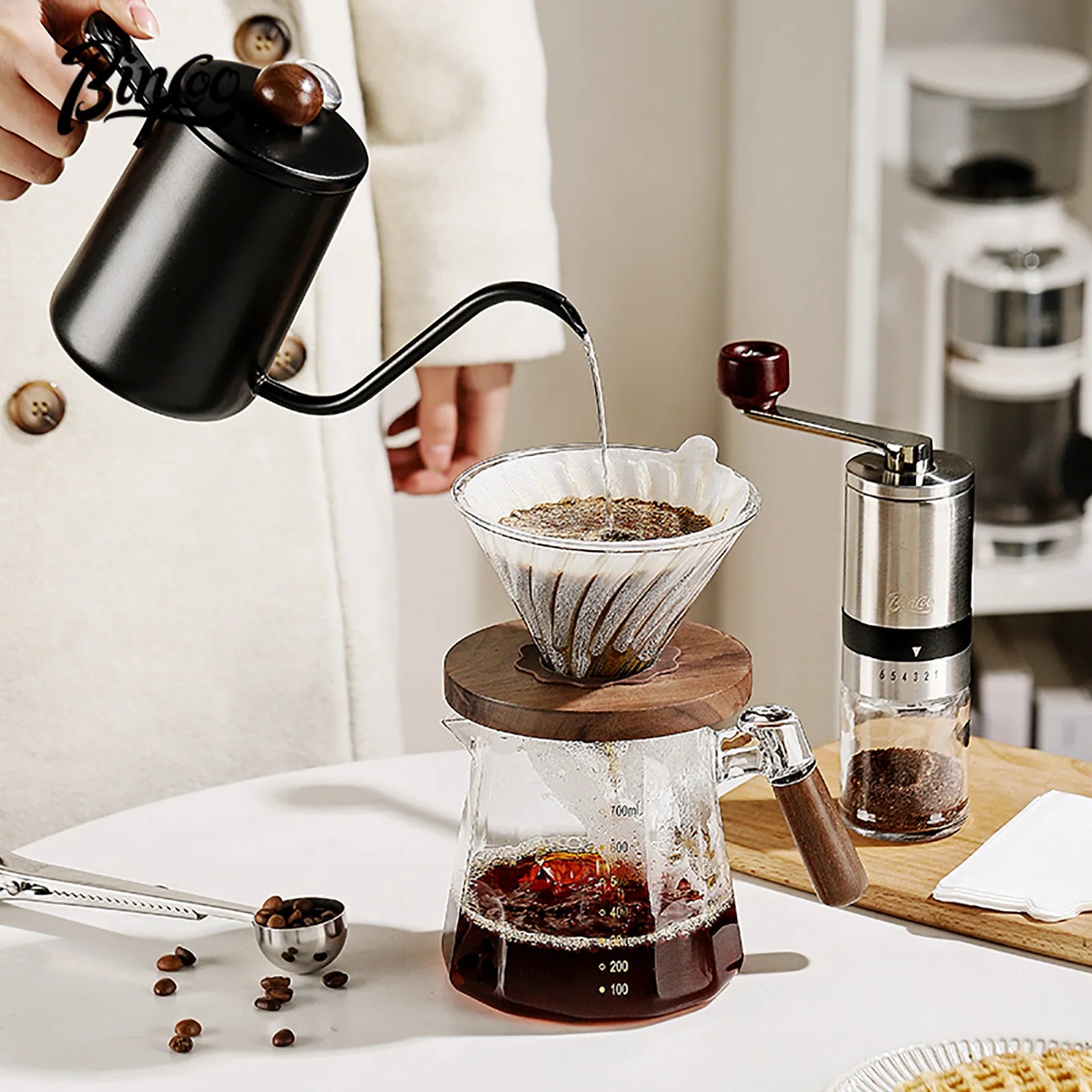 Bincoo Pour Over Coffee Maker Set Glass Carafe Coffee with Glass Coffee Filter Drip Coffee Maker Set for Home or Office 800ml 