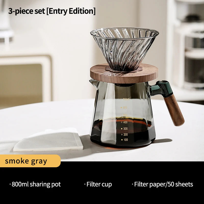 Bincoo Pour Over Coffee Maker Set Glass Carafe Coffee with Glass Coffee Filter Drip Coffee Maker Set for Home or Office 800ml 