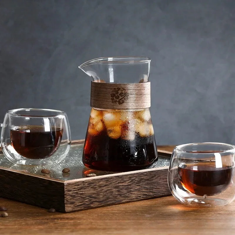 17oz/500ml Glass Coffee Pot Carafe High Borosilicate Espresso Shot Glass Mug with Wood Heat-Resistant Layer,Coffee Accesories