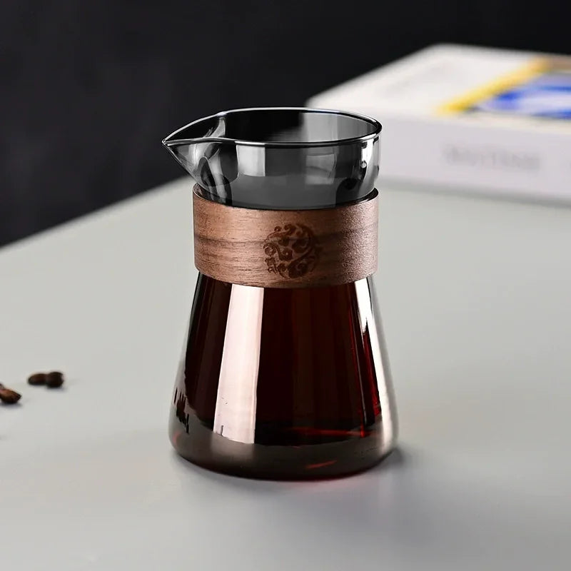 17oz/500ml Glass Coffee Pot Carafe High Borosilicate Espresso Shot Glass Mug with Wood Heat-Resistant Layer,Coffee Accesories