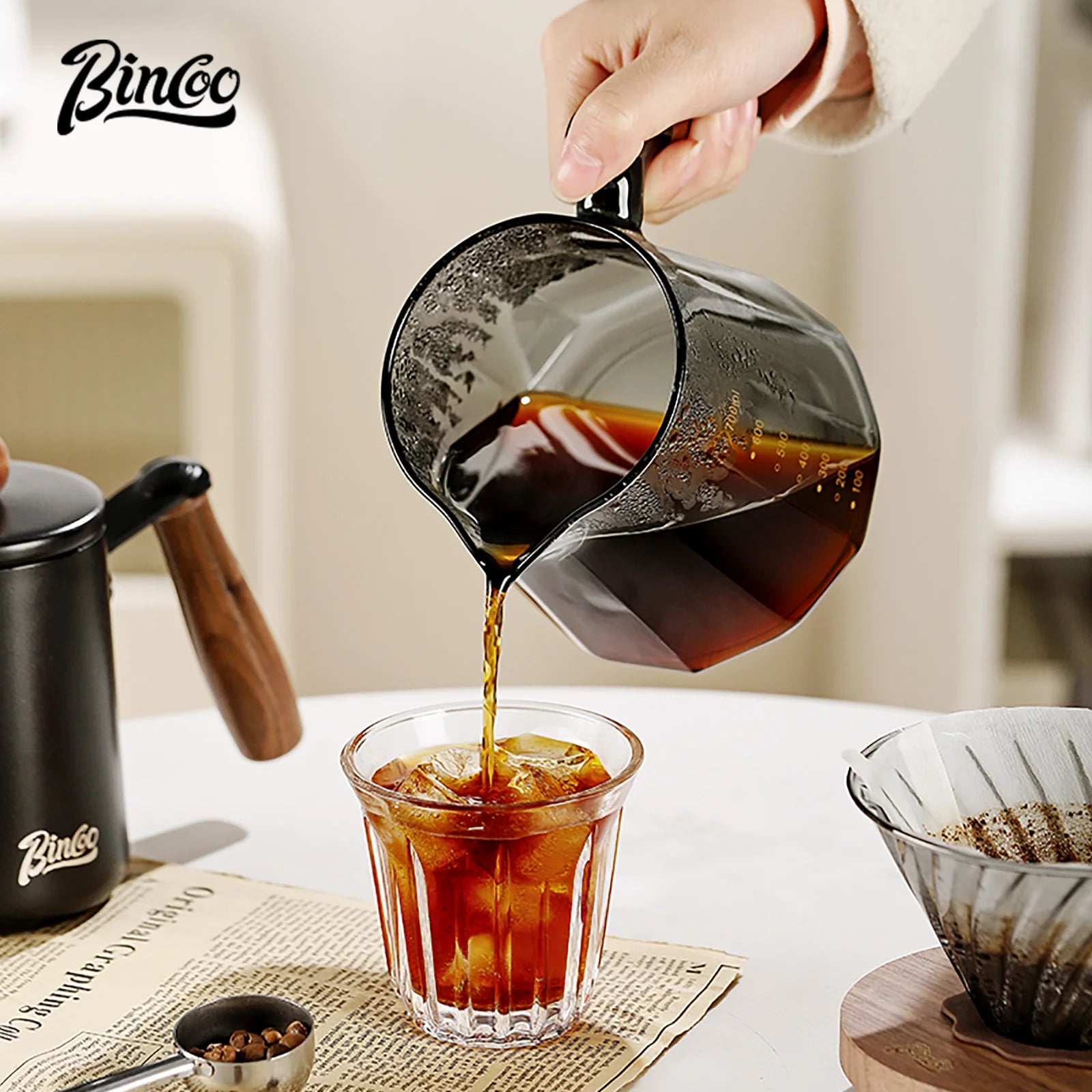 Bincoo Pour Over Coffee Maker Set Glass Carafe Coffee with Glass Coffee Filter Drip Coffee Maker Set for Home or Office 800ml 