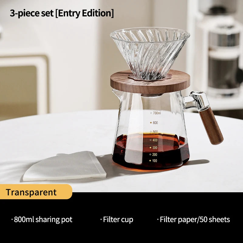 Bincoo Pour Over Coffee Maker Set Glass Carafe Coffee with Glass Coffee Filter Drip Coffee Maker Set for Home or Office 800ml 
