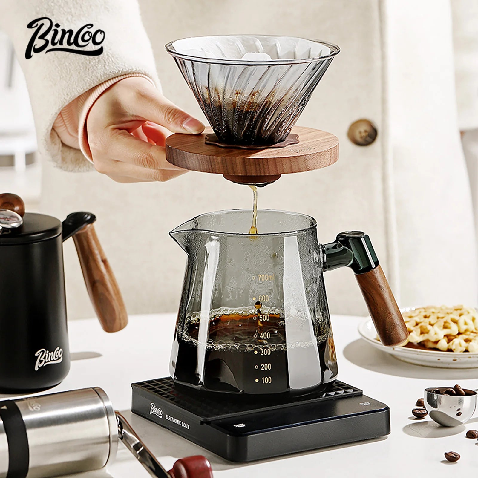 Bincoo Pour Over Coffee Maker Set Glass Carafe Coffee with Glass Coffee Filter Drip Coffee Maker Set for Home or Office 800ml 