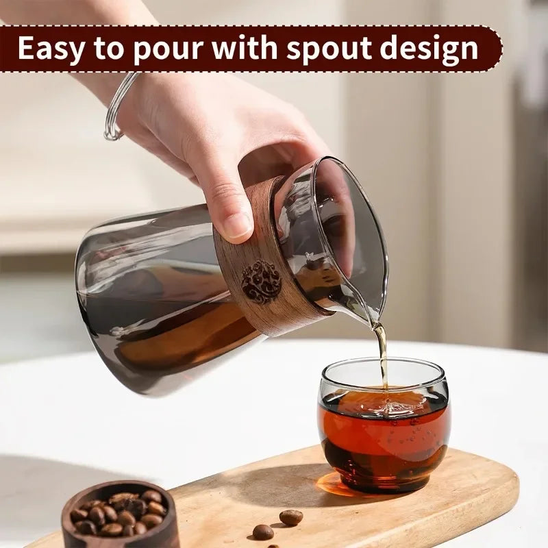 17oz/500ml Glass Coffee Pot Carafe High Borosilicate Espresso Shot Glass Mug with Wood Heat-Resistant Layer,Coffee Accesories