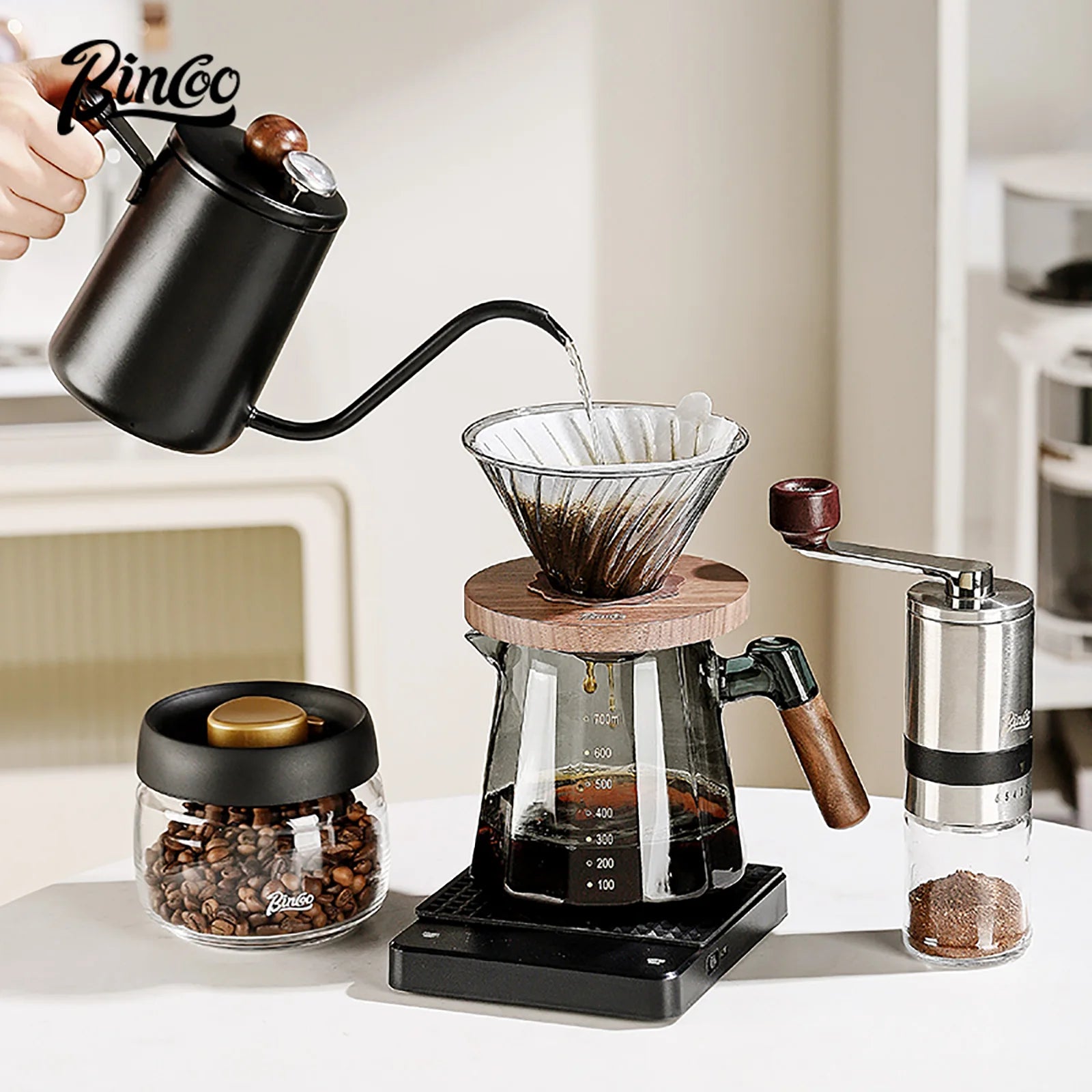 Bincoo Pour Over Coffee Maker Set Glass Carafe Coffee with Glass Coffee Filter Drip Coffee Maker Set for Home or Office 800ml 