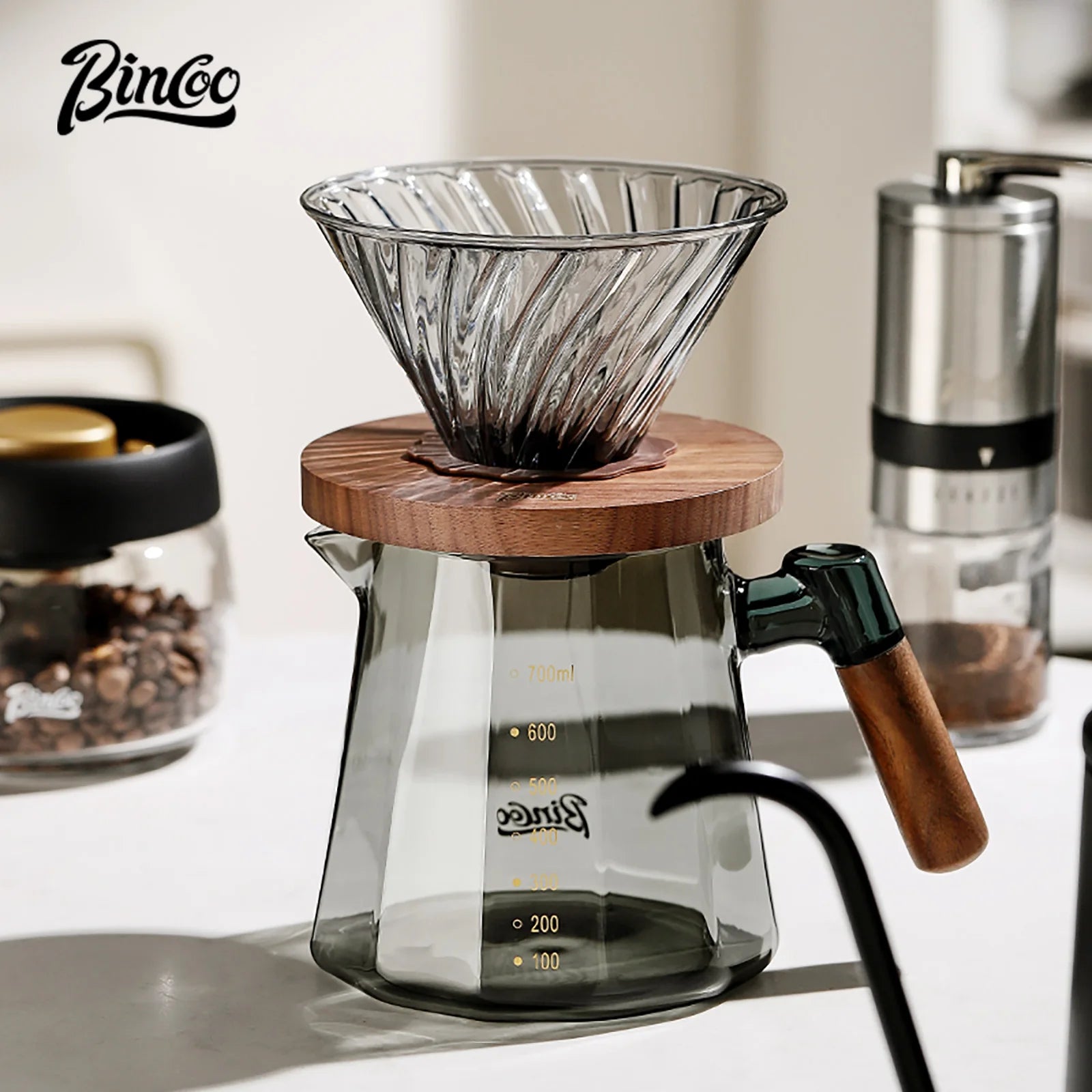 Bincoo Pour Over Coffee Maker Set Glass Carafe Coffee with Glass Coffee Filter Drip Coffee Maker Set for Home or Office 800ml 