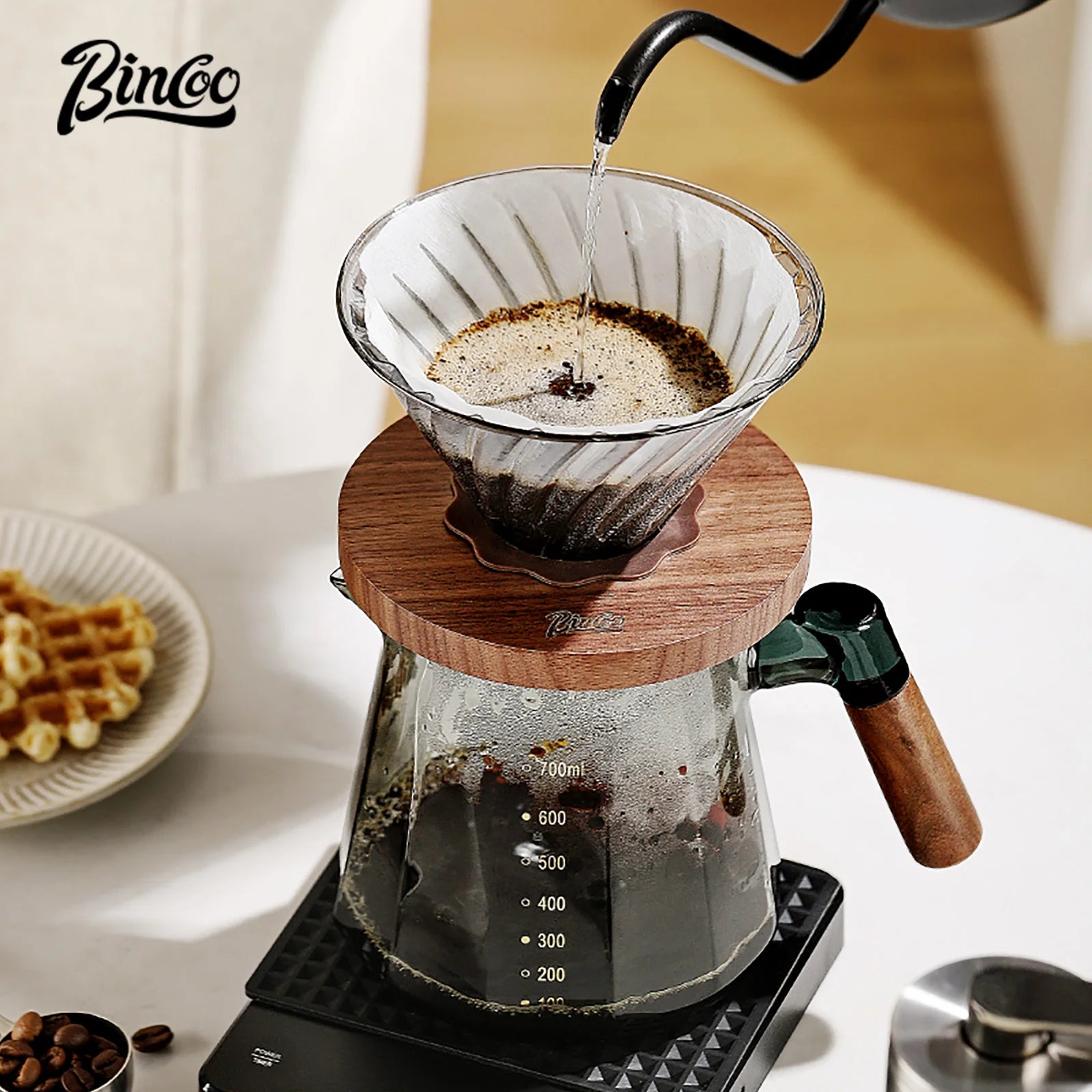 Bincoo Pour Over Coffee Maker Set Glass Carafe Coffee with Glass Coffee Filter Drip Coffee Maker Set for Home or Office 800ml 