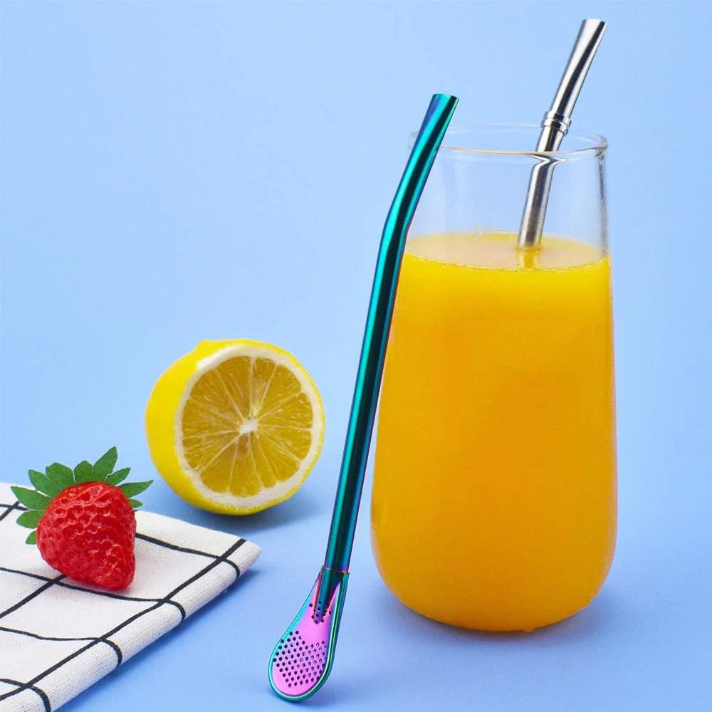 1-5Pcs Stainless Steel 304 Straw Spoon Tea Filter Reusable Spoon Filter Straw Yerba Mate Bombilla for Bar Cocktail Accessories