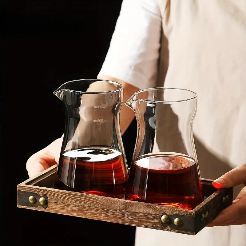 17oz/500ml Glass Coffee Pot Carafe High Borosilicate Espresso Shot Glass Mug with Wood Heat-Resistant Layer,Coffee Accesories