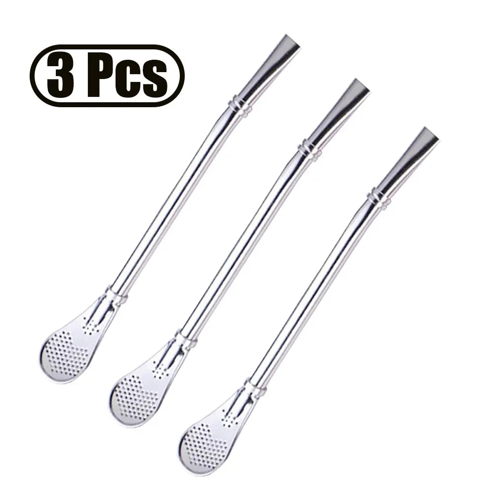1-5Pcs Stainless Steel 304 Straw Spoon Tea Filter Reusable Spoon Filter Straw Yerba Mate Bombilla for Bar Cocktail Accessories