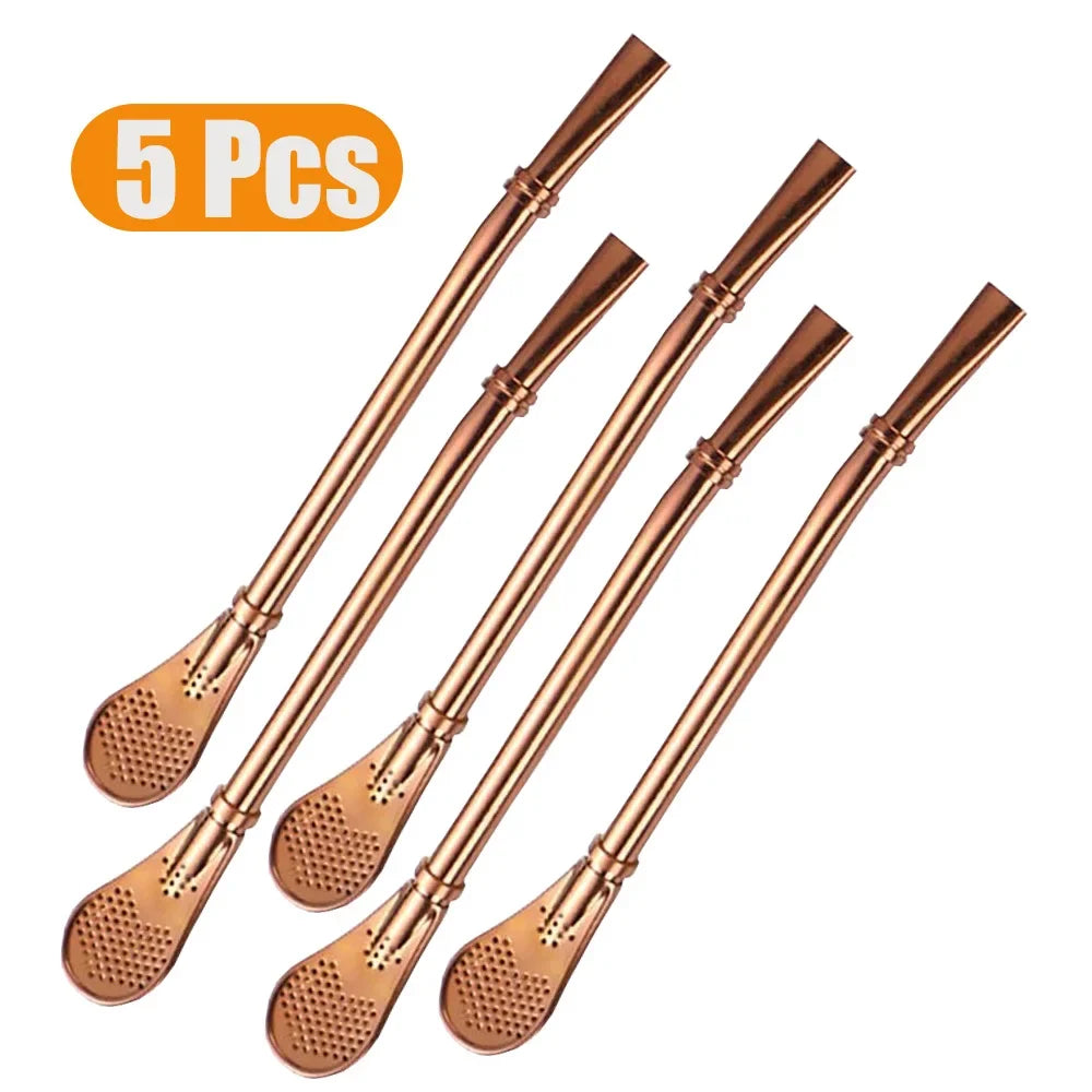 1-5Pcs Stainless Steel 304 Straw Spoon Tea Filter Reusable Spoon Filter Straw Yerba Mate Bombilla for Bar Cocktail Accessories