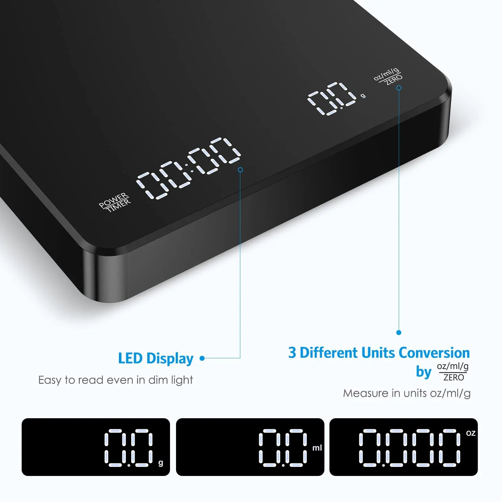 Digital Coffee Scale with Timer, Rechargeable Espresso Scale, 3kg/0.1g  Electronic  Mini Kithcen Food Scale Measures in g/oz/ml