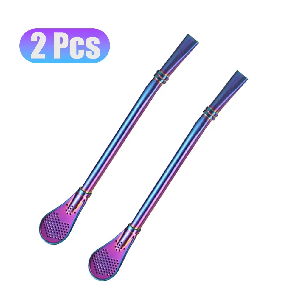 1-5Pcs Stainless Steel 304 Straw Spoon Tea Filter Reusable Spoon Filter Straw Yerba Mate Bombilla for Bar Cocktail Accessories