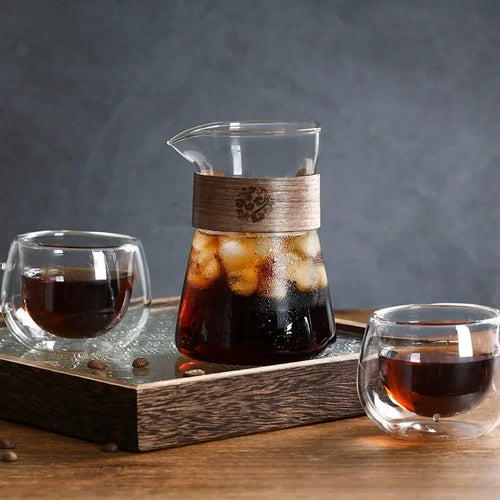 17oz/500ml Glass Coffee Pot Carafe High Borosilicate Espresso Shot Glass Mug with Wood Heat-Resistant Layer,Coffee Accesories