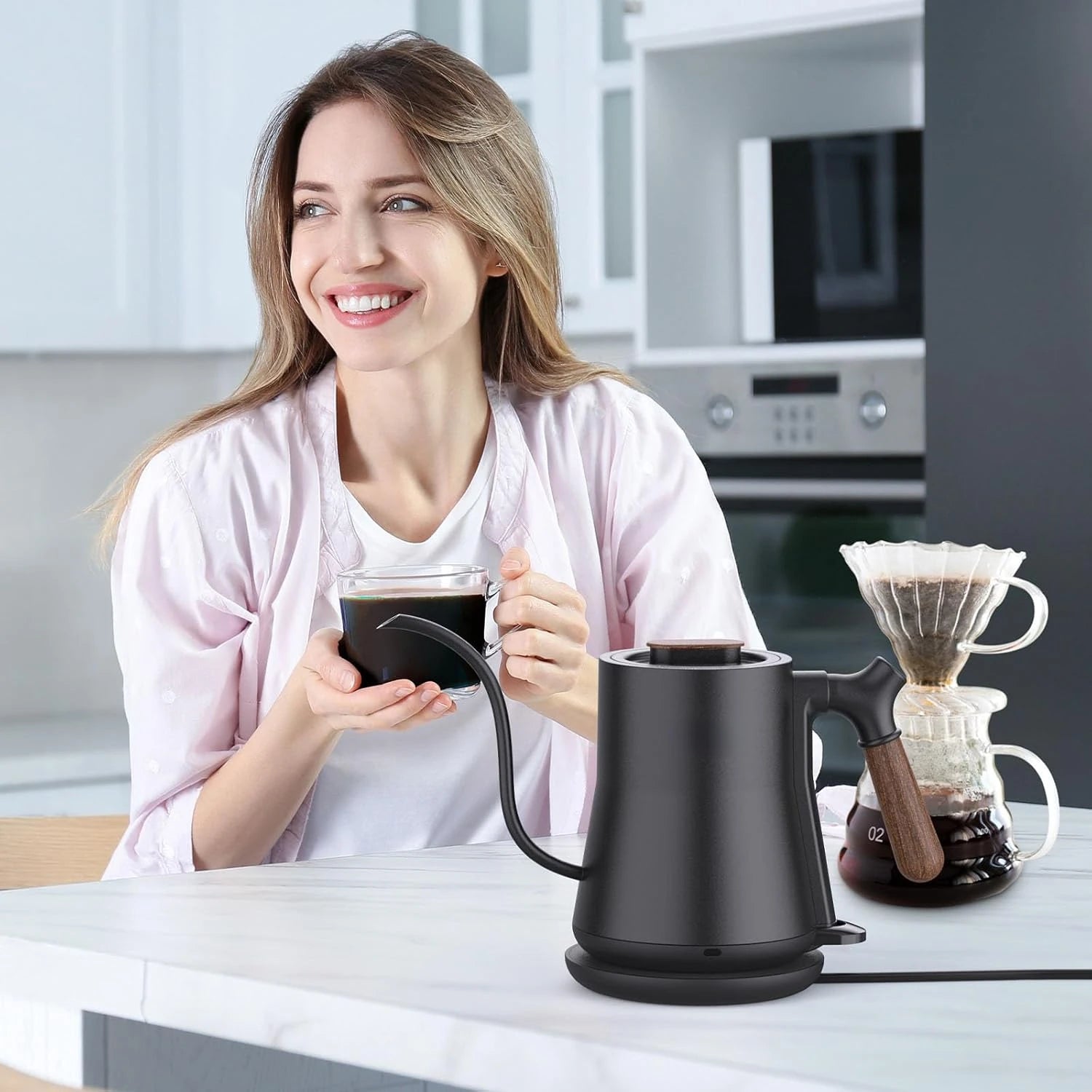 Kettle Water Boiler, 1.8L  Tea Kettle, Wide Opening Hot Water Boiler with LED Light,  Shut-Off & Boil Dry Protection, Glass Blac