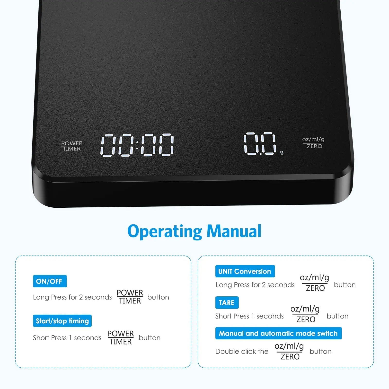 Digital Coffee Scale with Timer, Rechargeable Espresso Scale, 3kg/0.1g  Electronic  Mini Kithcen Food Scale Measures in g/oz/ml