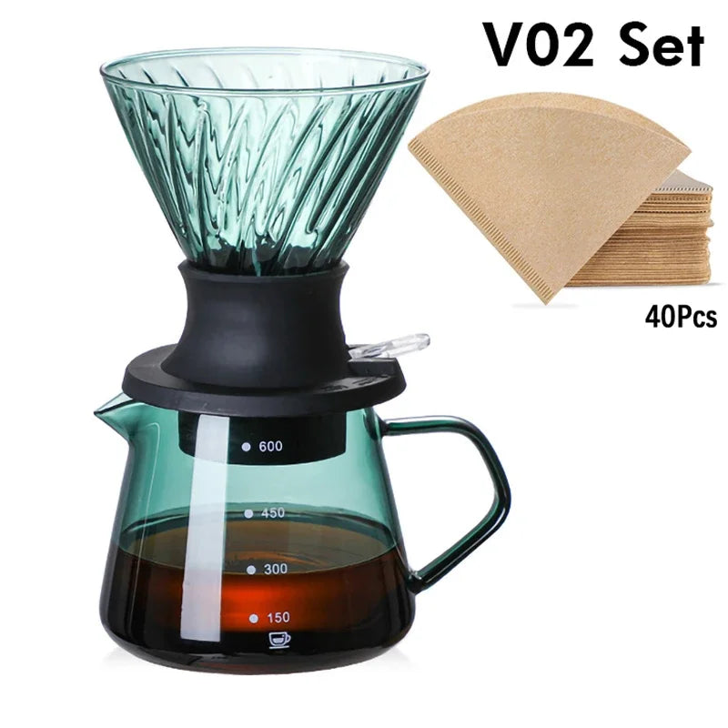 Immersion Dripper Switch Glass Pour Over Coffee Maker V Shape Drip Coffee Dripper and Filters V02