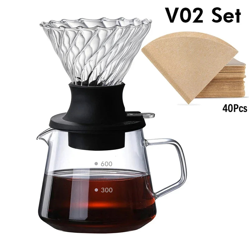Immersion Dripper Switch Glass Pour Over Coffee Maker V Shape Drip Coffee Dripper and Filters V02