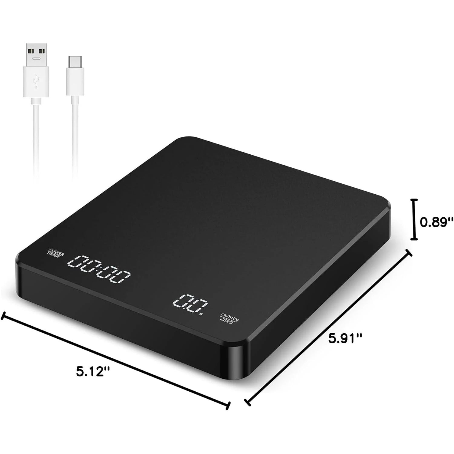 Digital Coffee Scale with Timer, Rechargeable Espresso Scale, 3kg/0.1g  Electronic  Mini Kithcen Food Scale Measures in g/oz/ml