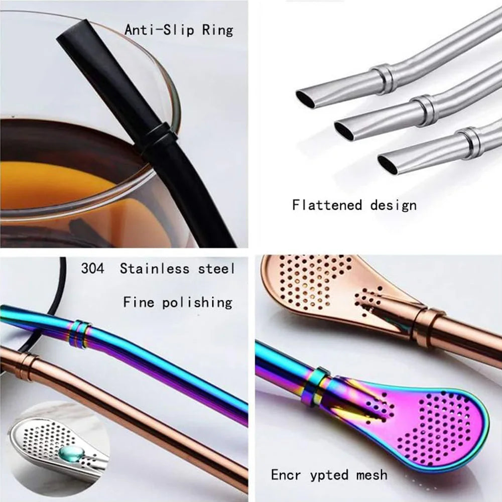 1-5Pcs Stainless Steel 304 Straw Spoon Tea Filter Reusable Spoon Filter Straw Yerba Mate Bombilla for Bar Cocktail Accessories