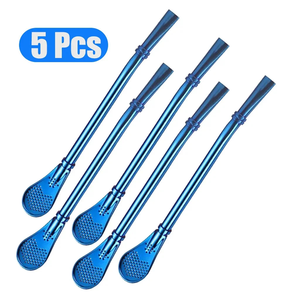 1-5Pcs Stainless Steel 304 Straw Spoon Tea Filter Reusable Spoon Filter Straw Yerba Mate Bombilla for Bar Cocktail Accessories