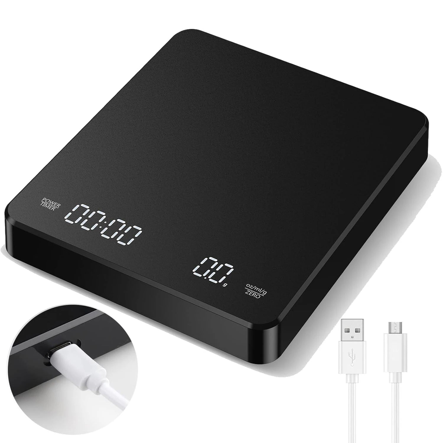 Digital Coffee Scale with Timer, Rechargeable Espresso Scale, 3kg/0.1g  Electronic  Mini Kithcen Food Scale Measures in g/oz/ml