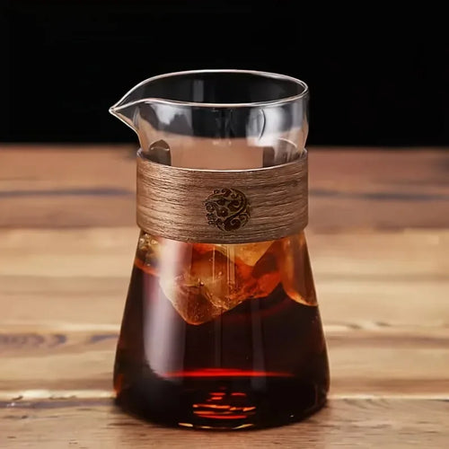 17oz/500ml Glass Coffee Pot Carafe High Borosilicate Espresso Shot Glass Mug with Wood Heat-Resistant Layer,Coffee Accesories