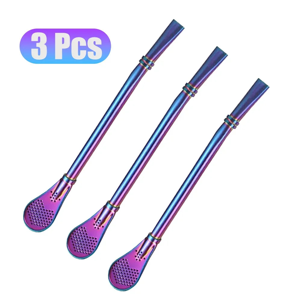 1-5Pcs Stainless Steel 304 Straw Spoon Tea Filter Reusable Spoon Filter Straw Yerba Mate Bombilla for Bar Cocktail Accessories