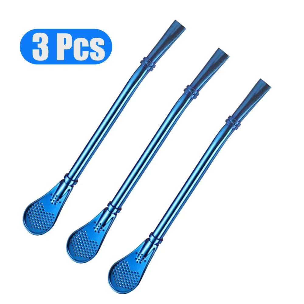 1-5Pcs Stainless Steel 304 Straw Spoon Tea Filter Reusable Spoon Filter Straw Yerba Mate Bombilla for Bar Cocktail Accessories