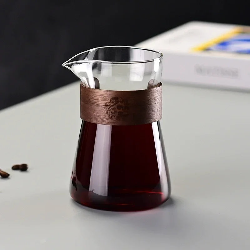 17oz/500ml Glass Coffee Pot Carafe High Borosilicate Espresso Shot Glass Mug with Wood Heat-Resistant Layer,Coffee Accesories