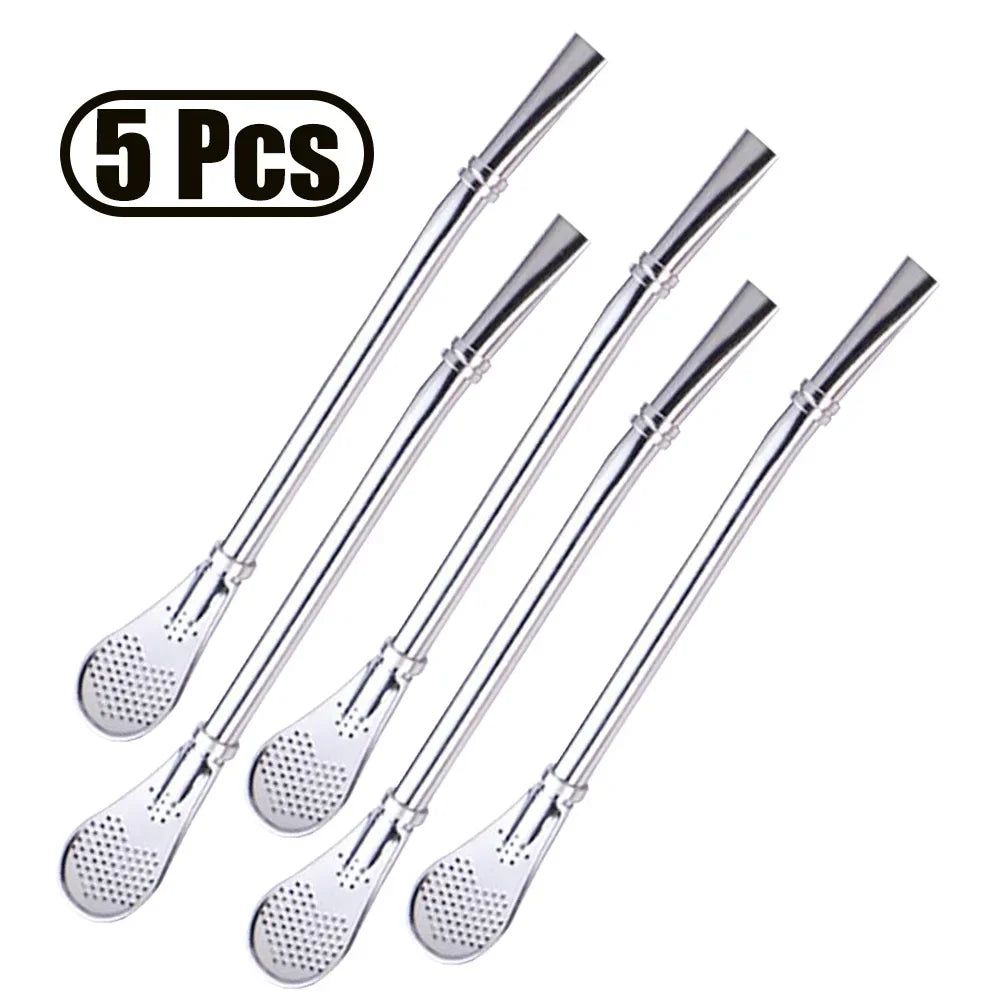 1-5Pcs Stainless Steel 304 Straw Spoon Tea Filter Reusable Spoon Filter Straw Yerba Mate Bombilla for Bar Cocktail Accessories