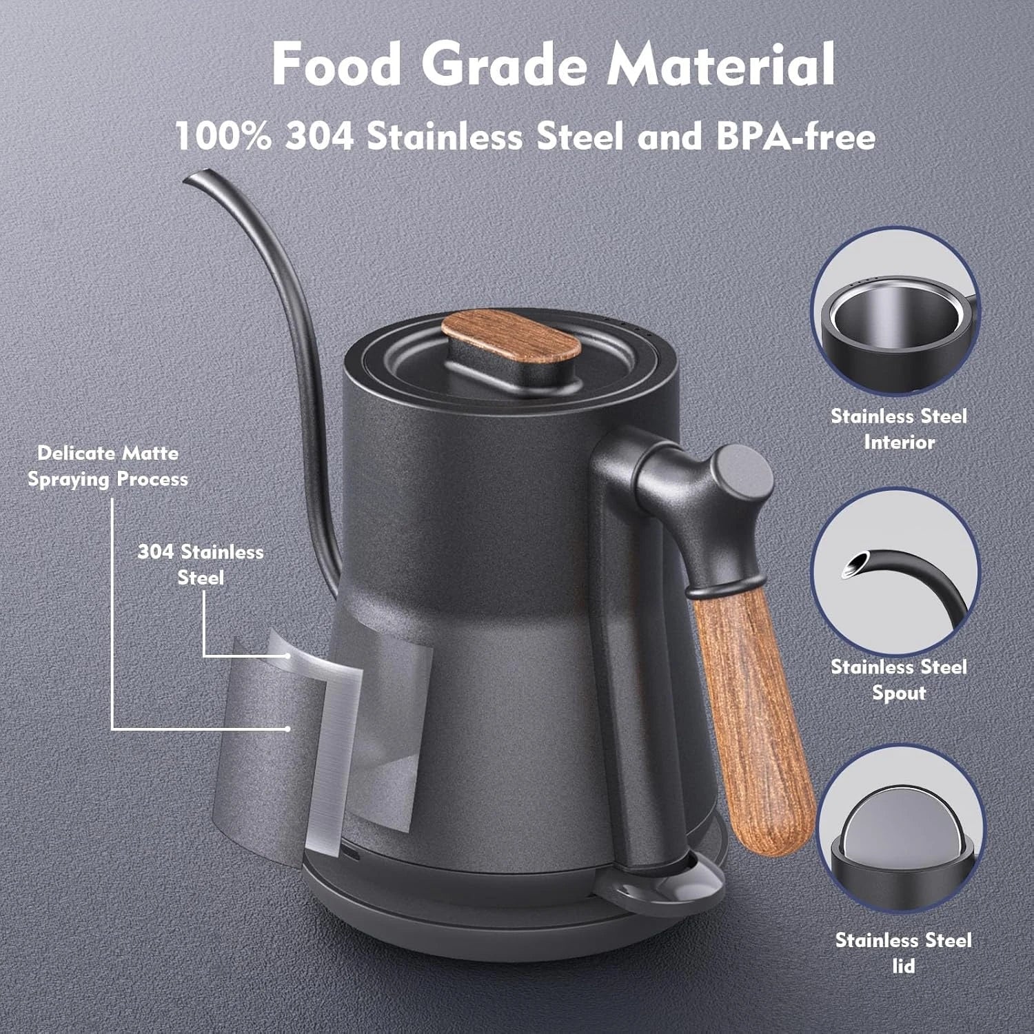 Kettle Water Boiler, 1.8L  Tea Kettle, Wide Opening Hot Water Boiler with LED Light,  Shut-Off & Boil Dry Protection, Glass Blac