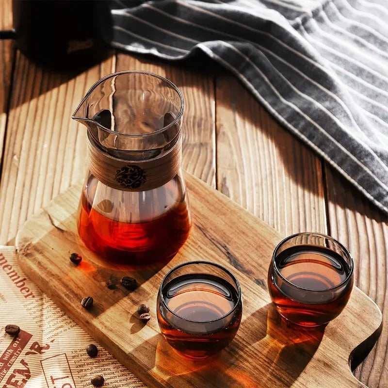 17oz/500ml Glass Coffee Pot Carafe High Borosilicate Espresso Shot Glass Mug with Wood Heat-Resistant Layer,Coffee Accesories