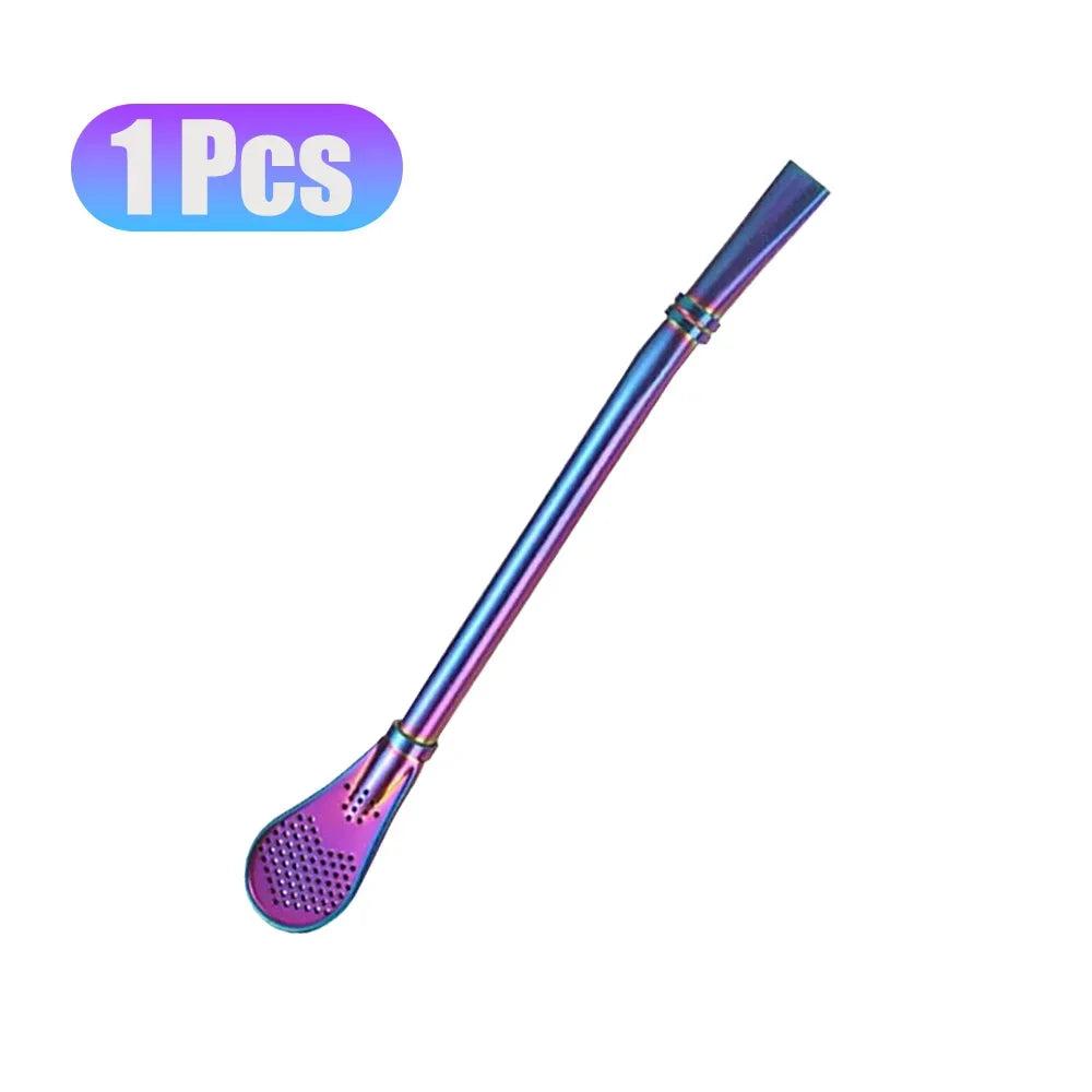 1-5Pcs Stainless Steel 304 Straw Spoon Tea Filter Reusable Spoon Filter Straw Yerba Mate Bombilla for Bar Cocktail Accessories