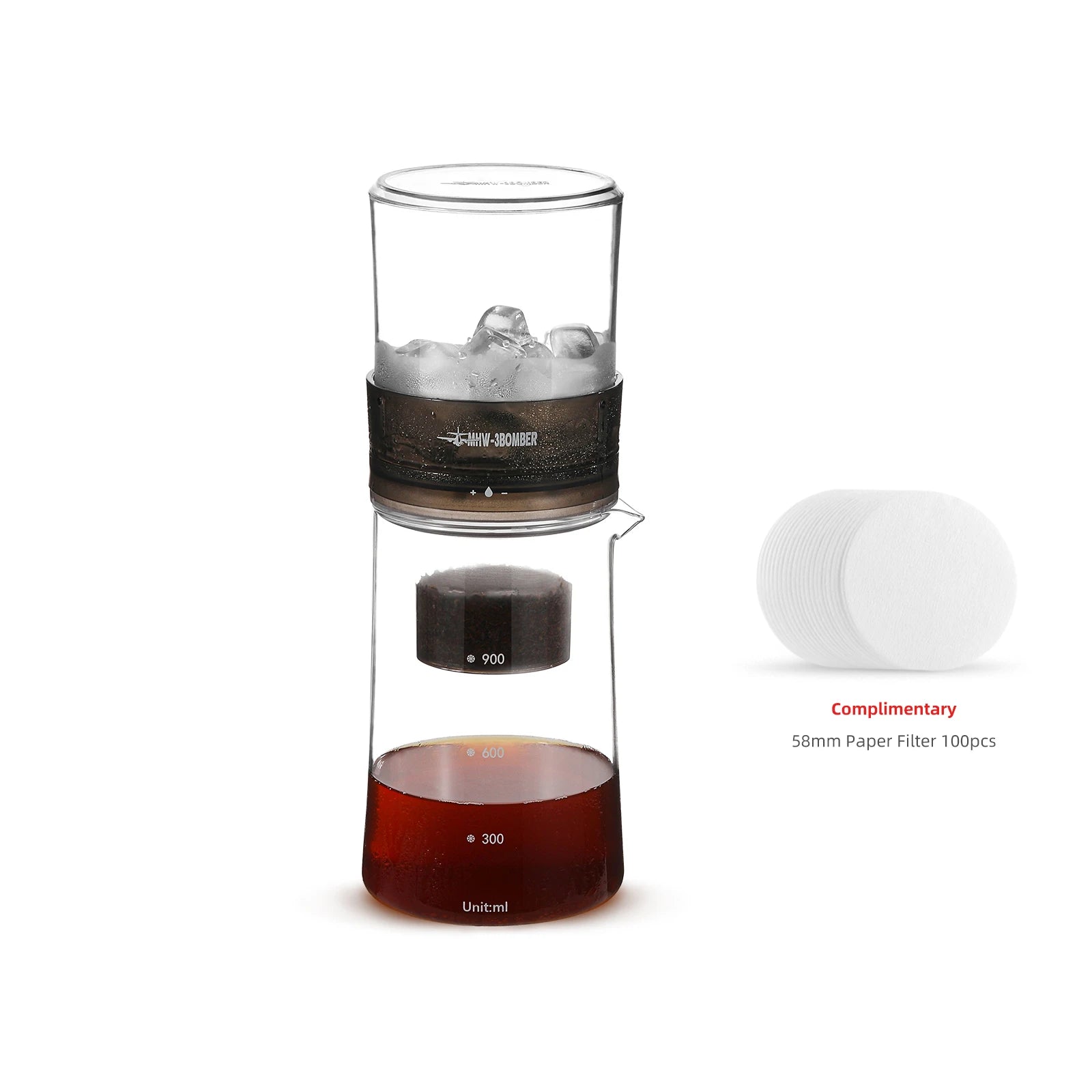 MHW-3BOMBER 2-4 Cup Cold Brew Coffee Maker 600ml Iced Coffee Pot with 100pcs Filter Paper 300 Mesh Fine Filters Camping Tools