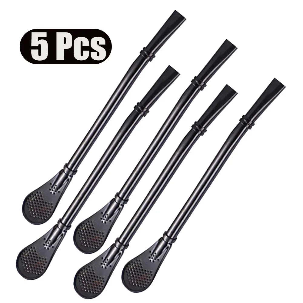 1-5Pcs Stainless Steel 304 Straw Spoon Tea Filter Reusable Spoon Filter Straw Yerba Mate Bombilla for Bar Cocktail Accessories