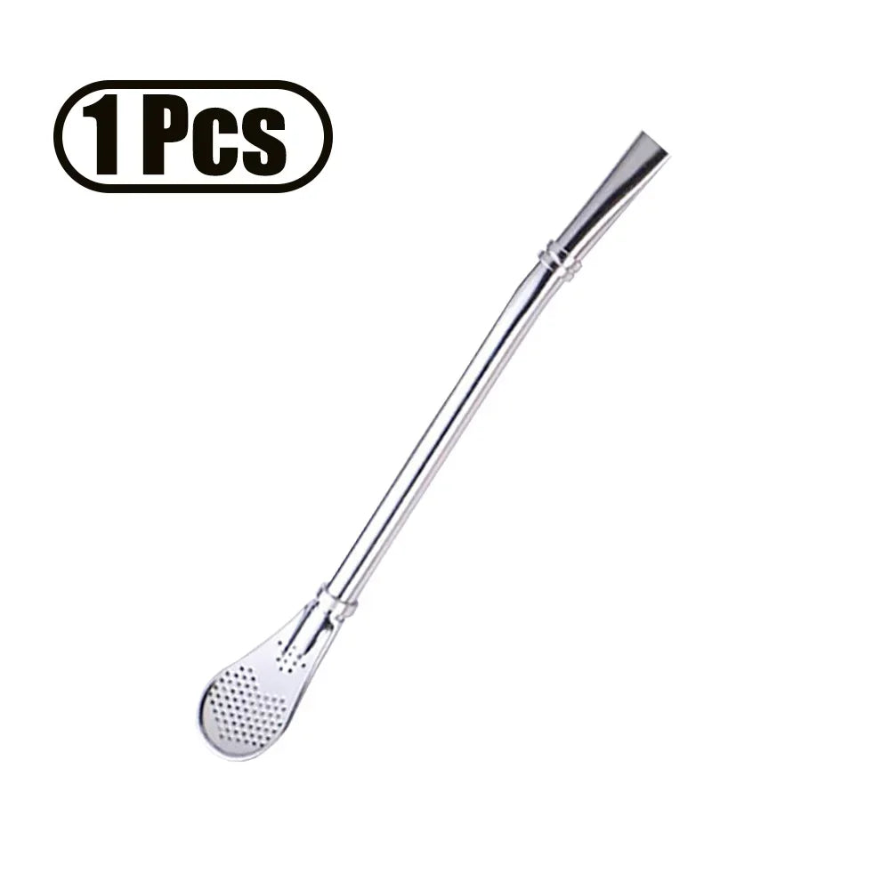 1-5Pcs Stainless Steel 304 Straw Spoon Tea Filter Reusable Spoon Filter Straw Yerba Mate Bombilla for Bar Cocktail Accessories