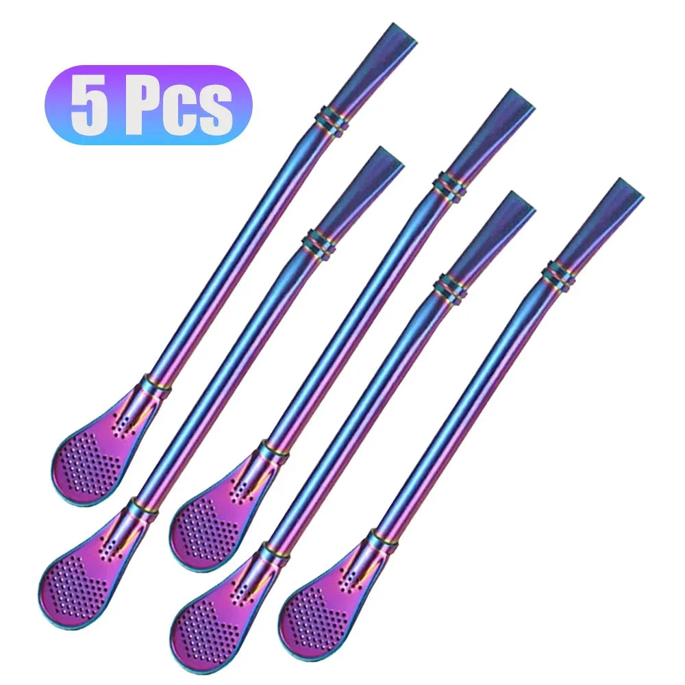 1-5Pcs Stainless Steel 304 Straw Spoon Tea Filter Reusable Spoon Filter Straw Yerba Mate Bombilla for Bar Cocktail Accessories